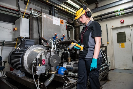Sophie working on a Moog radial piston pump