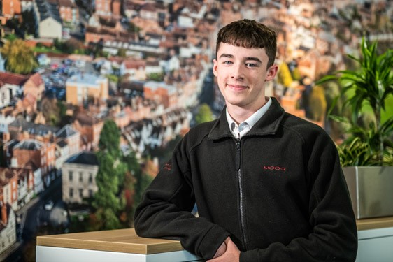 Luke pictured at Moog's UK Industrial headquarters in Tewkesbury