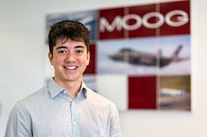Ben C is pictured in the Moog Aircraft Group lobby at Tewkesbury