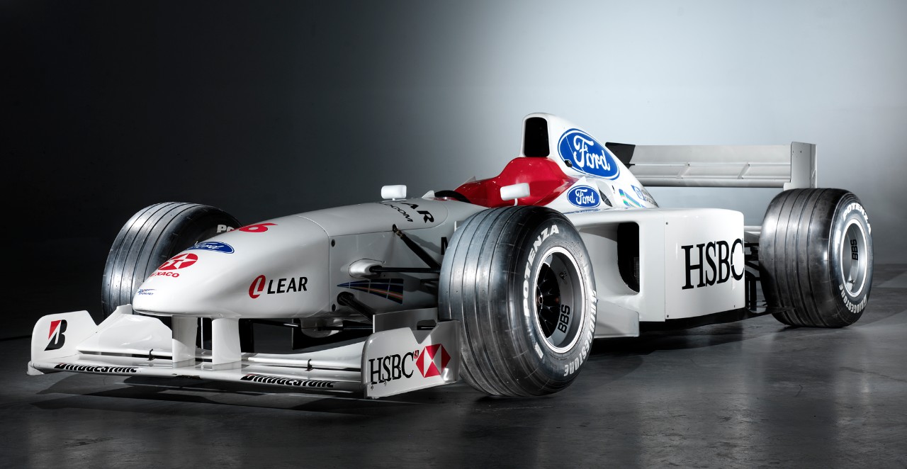 The Stewart SF1-4 Formula 1 car viewed from the rear